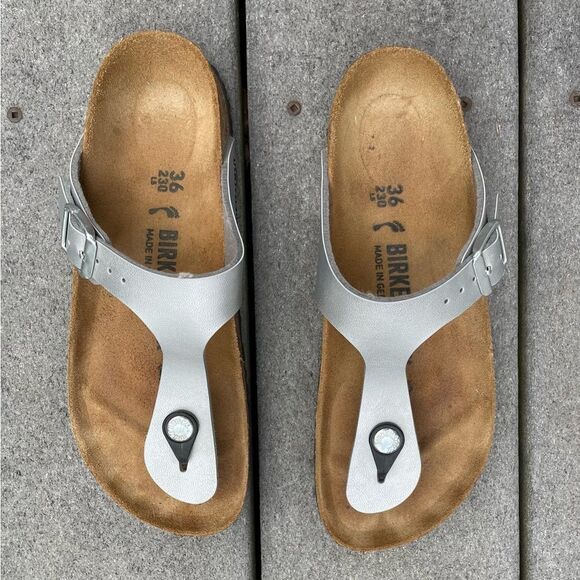 Gizeh Birko-Flor Birkenstocks Silver Size 36 = Women’s 5/5.5 - Picture 6 of 10